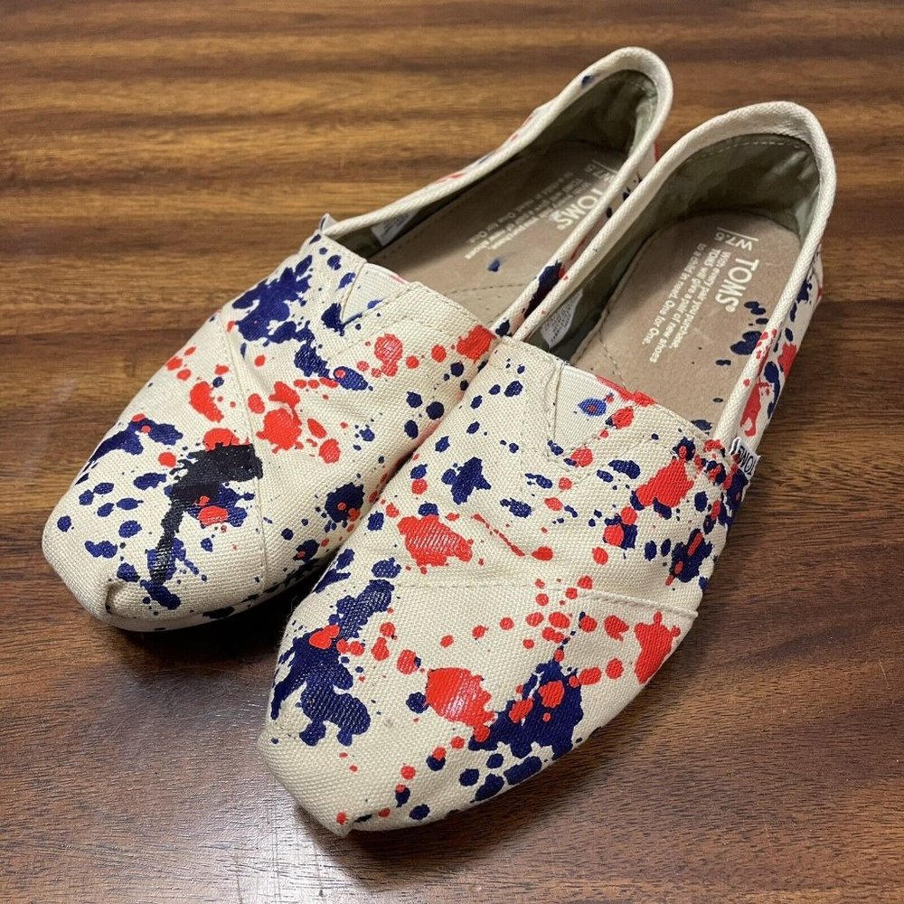 Paint Splatter Toms Canvas SlipOn Shoes Size 7.5 Wom… Gem